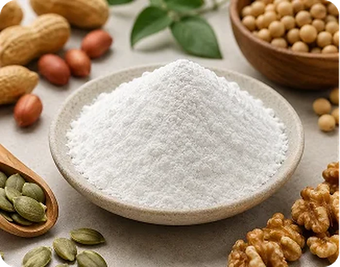 Milled amino acid material — the form these two entries take before anything is set into a gummy.